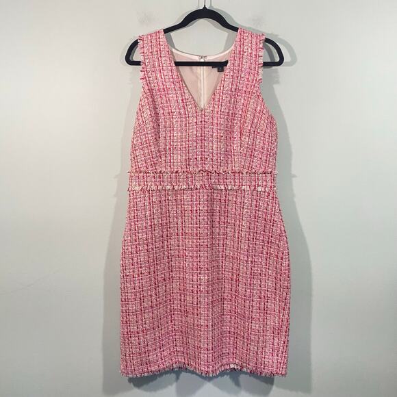 J crew Dresses & Skirts - J Crew Women Pink Tweed V-neck Sleeveless Sheath Dress Size 12 #L0147